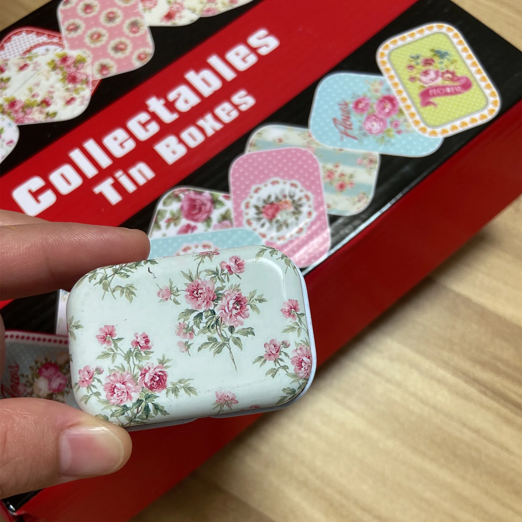 Floral Design 1 Set Custom Printed Metal Can Tin Gift Christmas Cookies Square Mini Tinplate Storage Tin TB2021062801