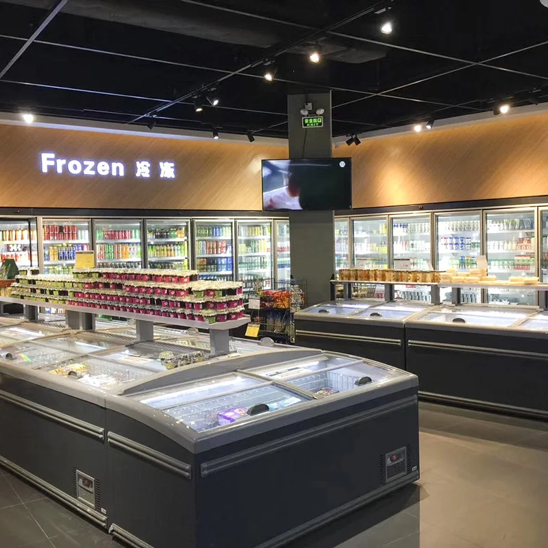 Supermarket Meat Type Island Chiller Chest Freezer Commercial