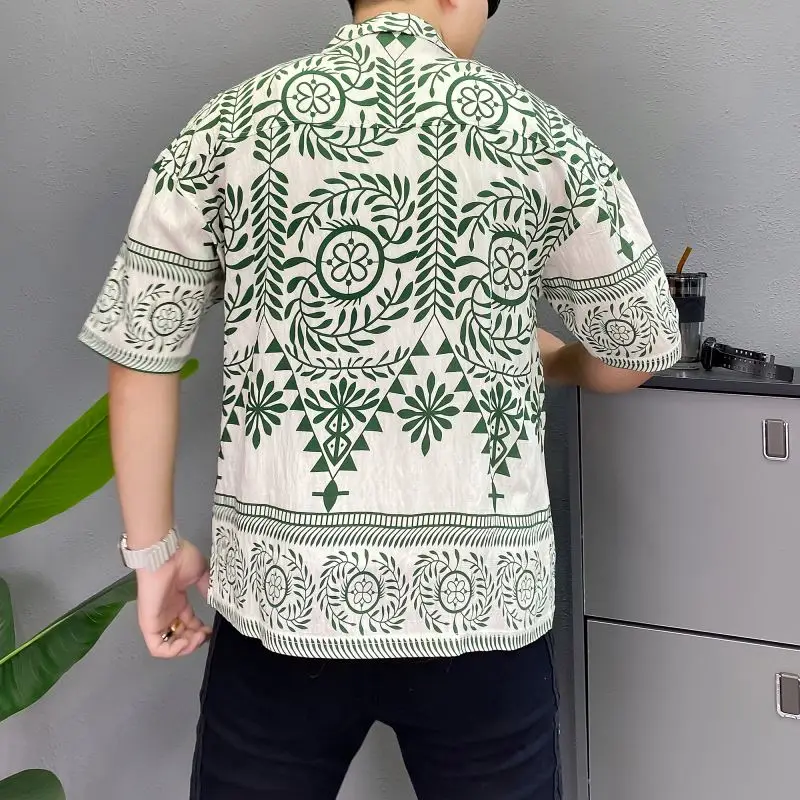 Custom Men's Casual Floral Pattern Jacquard Weave Shirt Breathable All-Over Print Formal Polyester Shirt