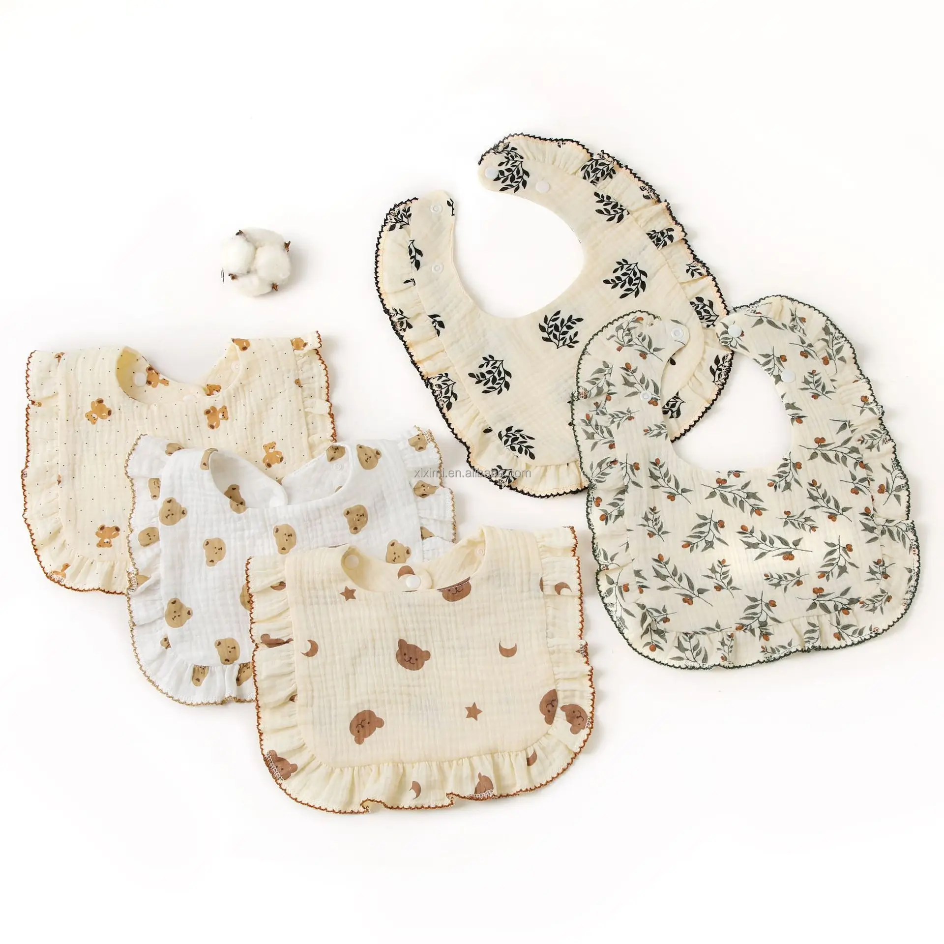 Muslin Ruffled Bibs Muslin Baby Bibs Baby Bandana Drool Bibs 100% Cotton Unisex Boys Girls ...