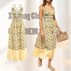 Clothing Manufacturers Custom Garment Factory Brand Logo  Premium Wholesale Summer Print Dress Women Clothes Dresses
