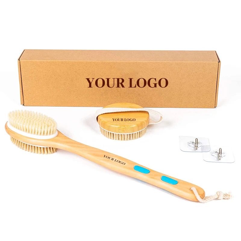Curved 6pcs Premium Dry Brushing Body Brush Set Wood Logo Sisal Bamboo