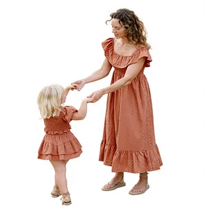 Baby Girls Mommy Me Casual Family Parent-child Clothing Lightweight Breathable V-Neck High Waist Elastic Closure Printed Dress