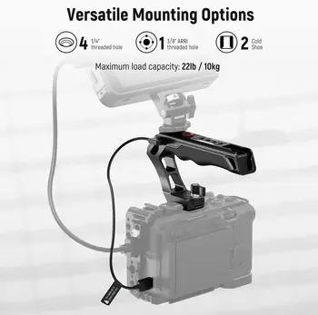 NEEWER PG005E 3/8" ARRI Locating Hole Cold Shoes 1/4" Threads NATO Top Handle With Record Button for A7 ZV1 S5 II X-T5 detail image