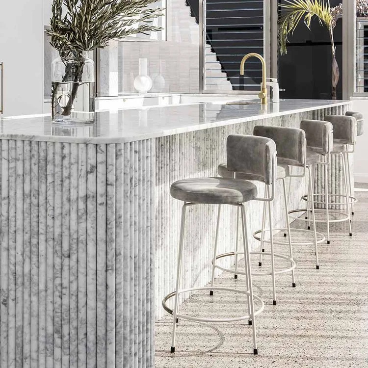 Curve Fluted Marble Tiles Pencil Trim Door Panels Bianco Carrarra Customized Fluted Travertine Stone Mosaic Wall Tiles Shower