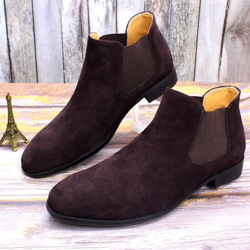 Botas de piel auténtica Chelsea para hombre, botines de ante de