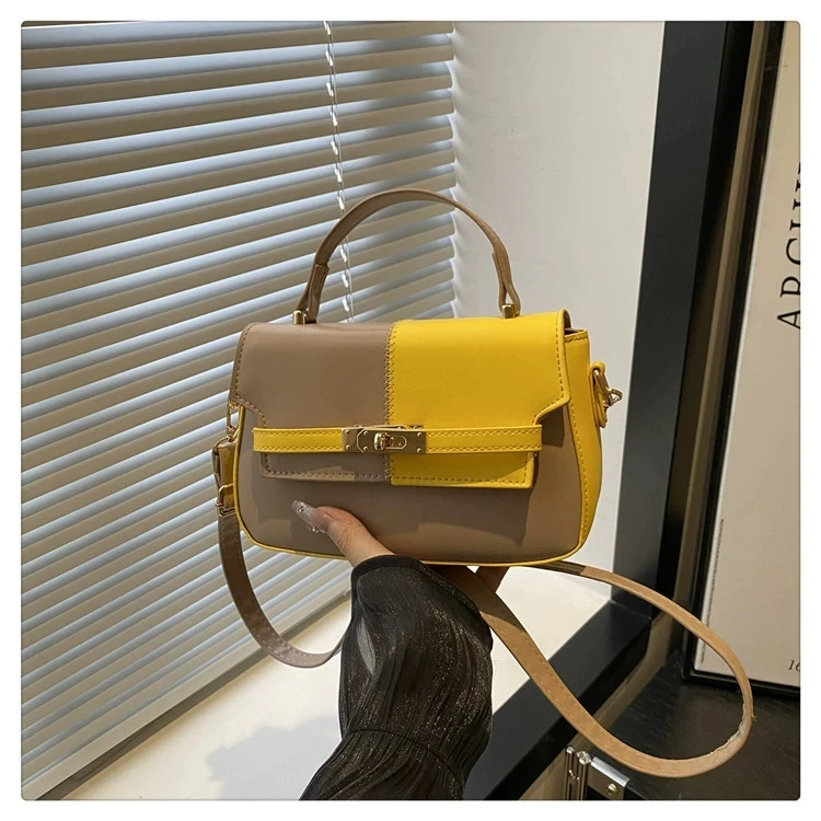Contrast Color Small Tote Bag Ladies Handbag Vintage Square Bag Platinum Stylish Chain Shoulder Crossbody Bags for Daily Use