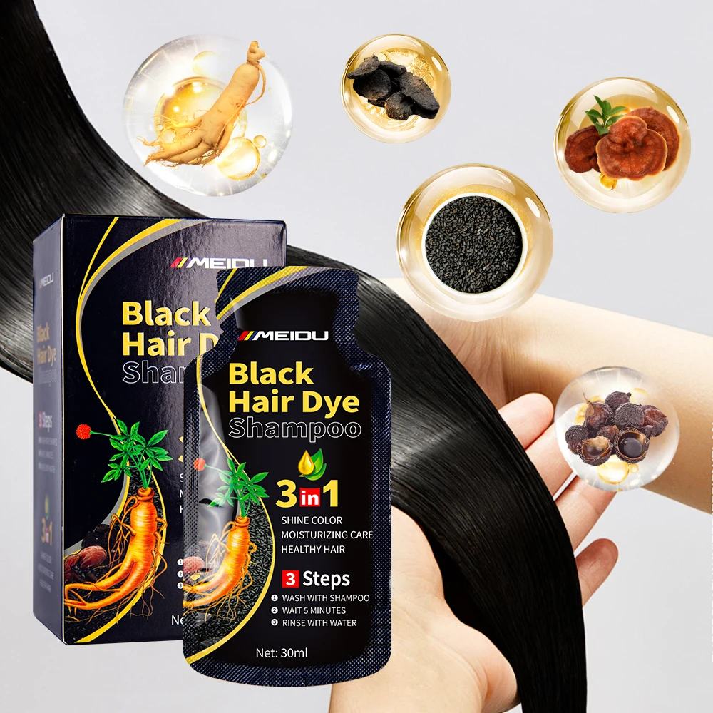 3 in 1  Fast Magic Permanent Dark Brown Black Sachet Herbal Hair Dye Shampoo