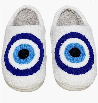 Custom Women's Men's Evil Eyes Slippers Winter Fuzzy Memory Foam Fluffy Warm House Shoes