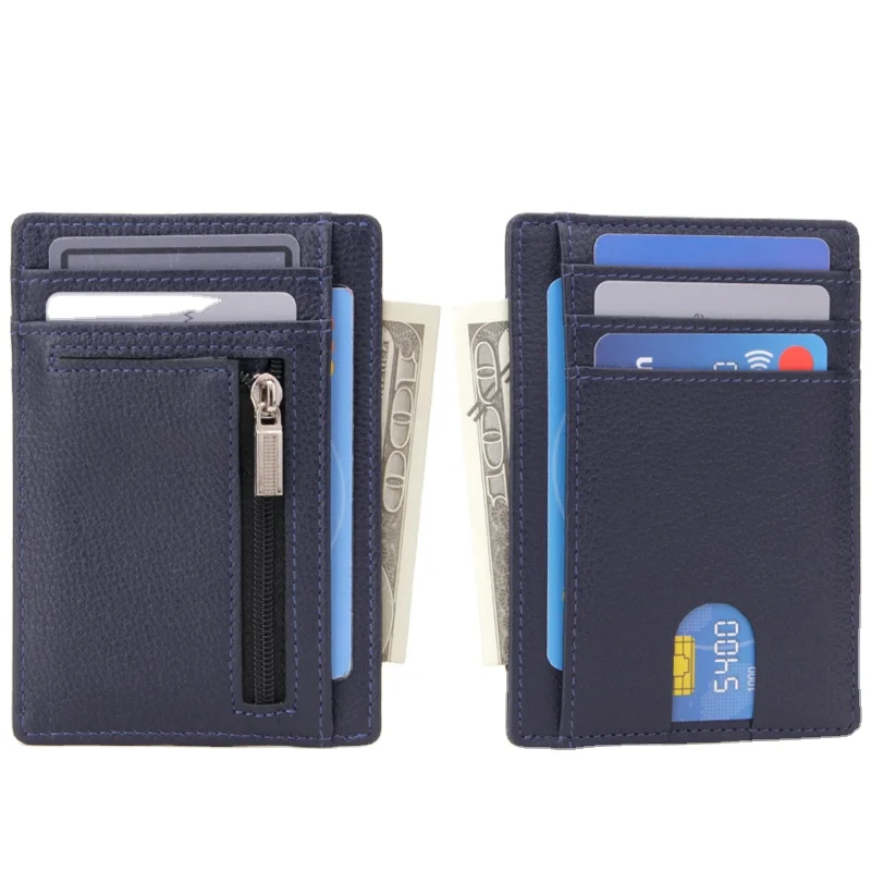 RFID Blocking PU Leather Credit Card Holder With Coin Pocket Minimalist Slim Front Pocket Wallet