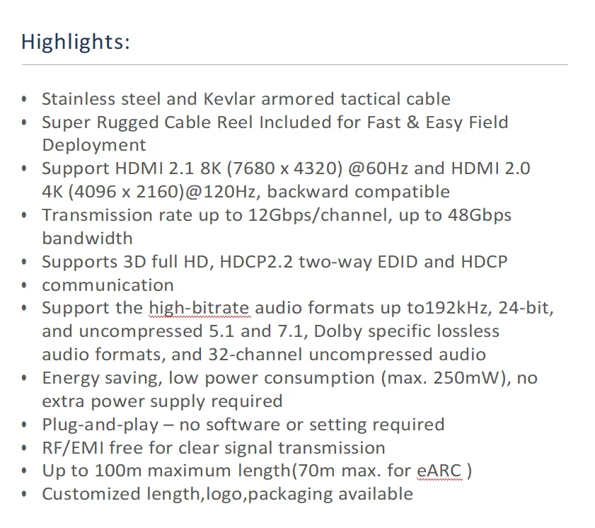 Optical Fiber HD Link Port Cable Drum Armored 8K TPU Covered Cable for Audio Video TV HD 2.1 Type a to Type a