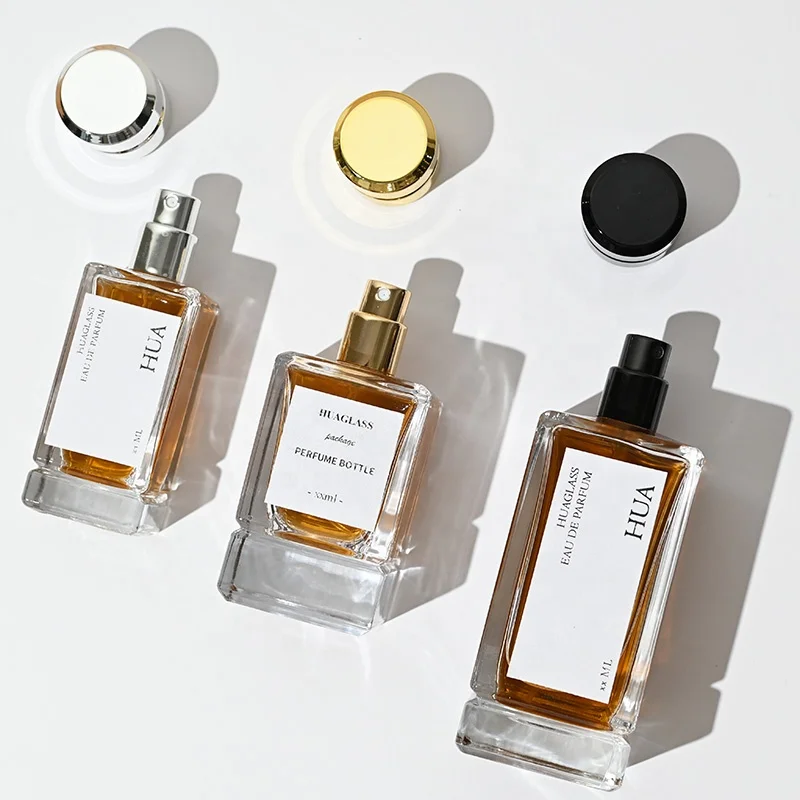 Luxury Customized Clear Square Perfume Bottle 50ML Heavy Thick Base Cologne  Bottle Custom Color Mens Nice Fragrance Spray