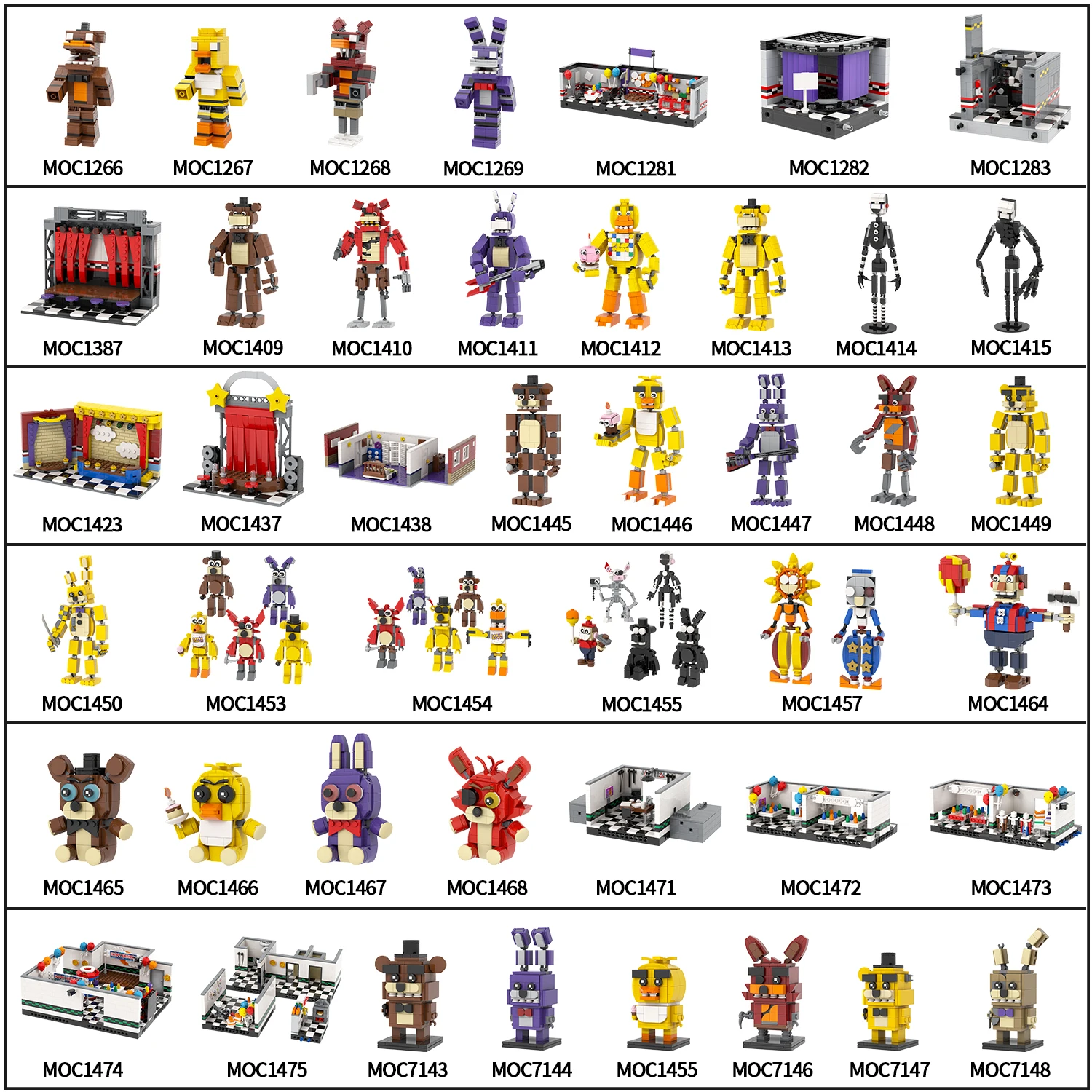 FNAF Freddy Bonnie Chica Foxy Brickheadz MOC Sets for Kids
