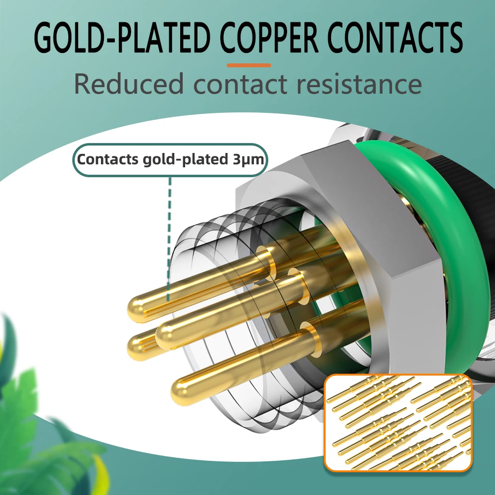 M8 Circular Panel Mount Receptacle Front Fastened PCB Type 3 Pin IP67/IP68 Waterproof Male Socket Brass Gold Plated Contacts