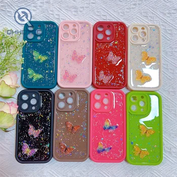 Two gradient pure butterflies decoration fashion phone case TPU material dripping design for iphone series