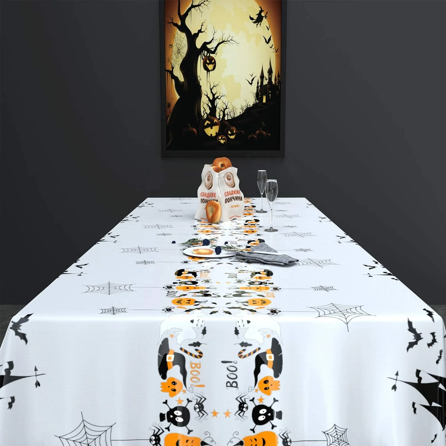 Очень толстая пластиковая одноразовая прямоугольная скатерть с дом привидениями для Хэллоуина украшения вечеринки на