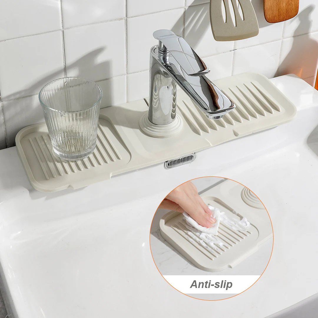 24 Inches Silicone Sink Faucet Mat for Kitchen Drying Draining Pads Splash Guard Silicone Faucet Mat