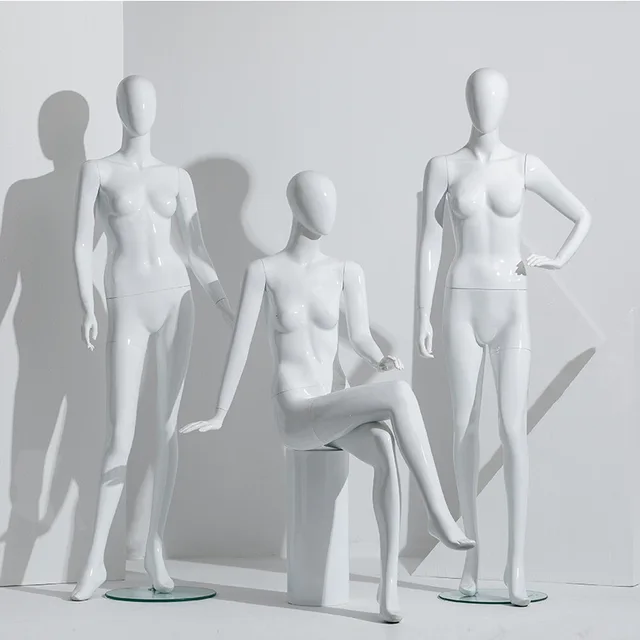 bright white Female mannequin realistic full body for windows displaying  glass fibre