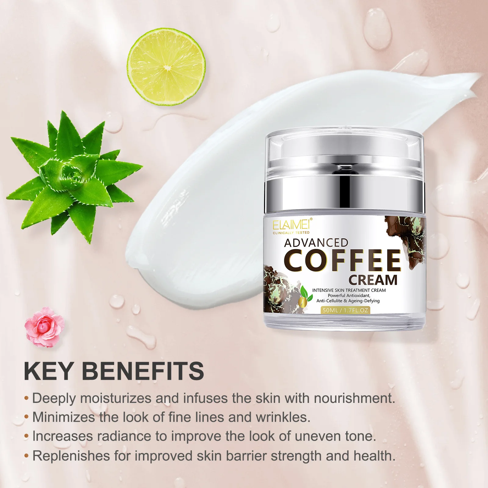 ELAIMEI New Advanced Active Caffeine Face Cream Moisturizing Intensive Skin Treatment Cream 50 mL