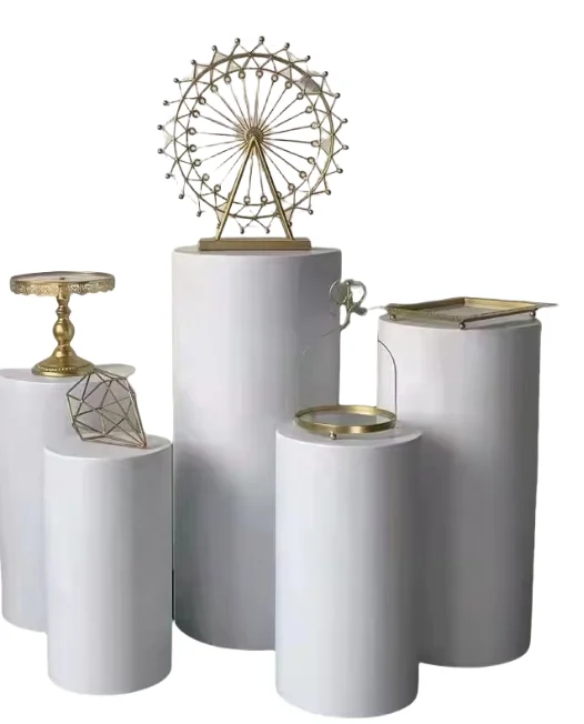 Set of 5 Plinth Iron White Cylinder Plinths Display Stand Dessert Table Stand for Wedding Party Decoration