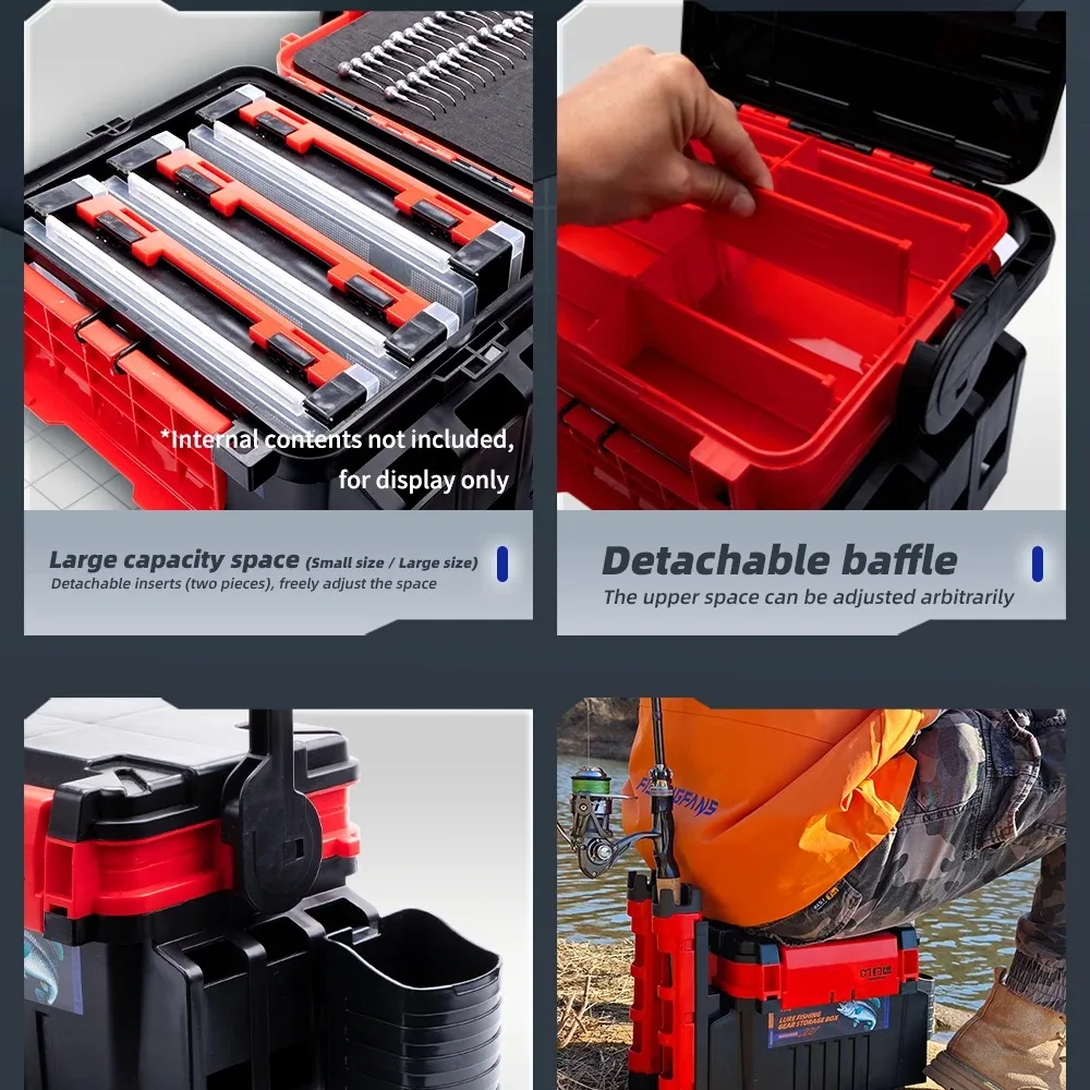 FISHINGFANS 6L/12L Rigid Plastic Fishing Tackle Box with Multi-function  Lure & Live Fish Storage River Use