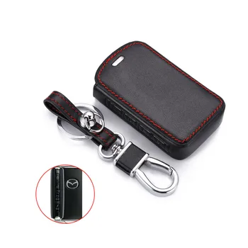 Leather Car Key Cover For 2019-2020 Mazda 3 Mazda3 Hatchback CX-5 CX-30 4 Buttons Smart Keychain Holder Remote Fob Protect Case