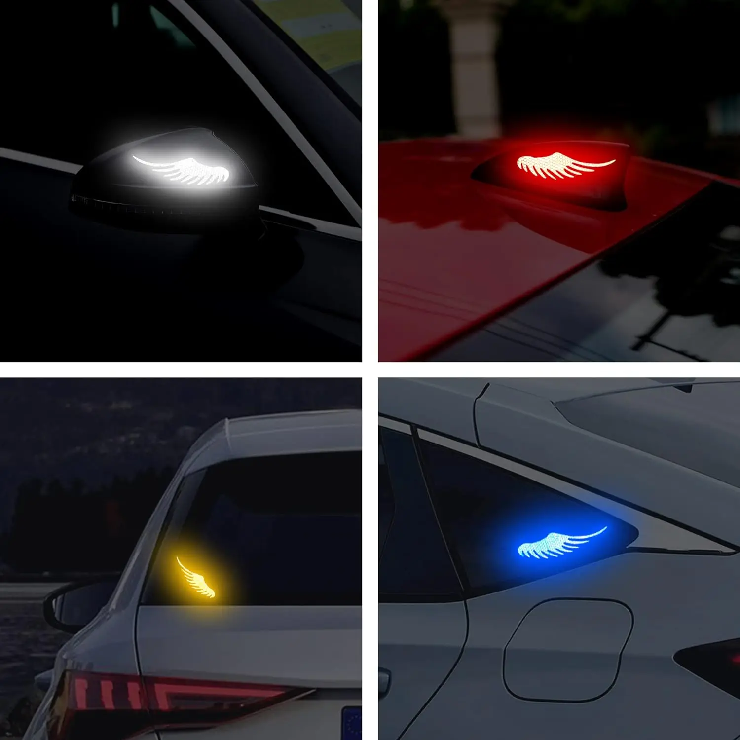 Reflective Angel Wings Stickers for Car Safety Warning High-Intensity Night Visibility Anti-Collision Reflective Decals