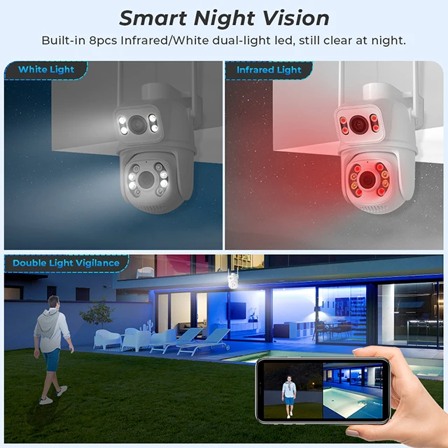 ICSEE 4K 8MP Dual Lens Ai Home Security Network Camera Outdoor Wifi PTZ Night Vision Auto Tracking Cloud SD Card Storage 1-Year