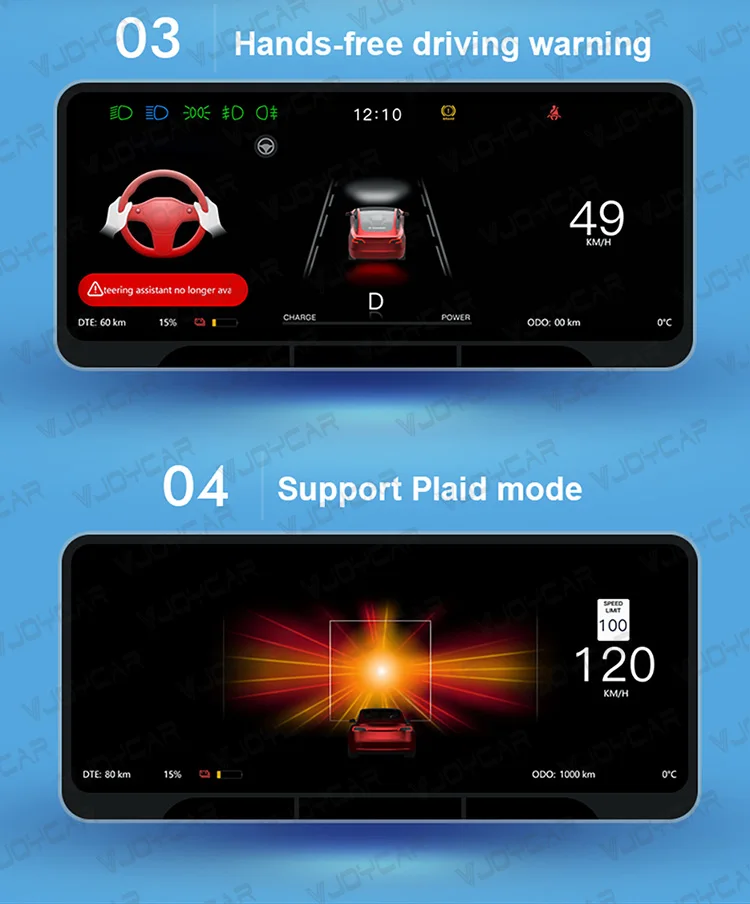 Vjoycar for Tesla Model 3 Y Highland CarPlay Dash Display 8.9 inch IPS Screen with Front View Camera Linux System for Tesla 2024