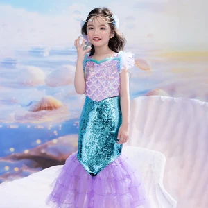 Hot Sale Girls Mermaid Princess Christmas TV & Movie Costume Polyester Dress Kids Cosplay Swim Outfit Little Girls Custom Size