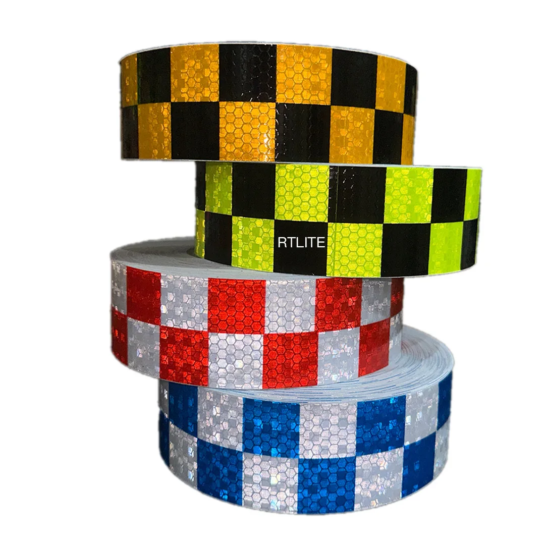 5CMx25M/50M PVC Checkered Honeycomb Shining Adhesive Sticker Yellow Black Colors Reflective Tape For Truck