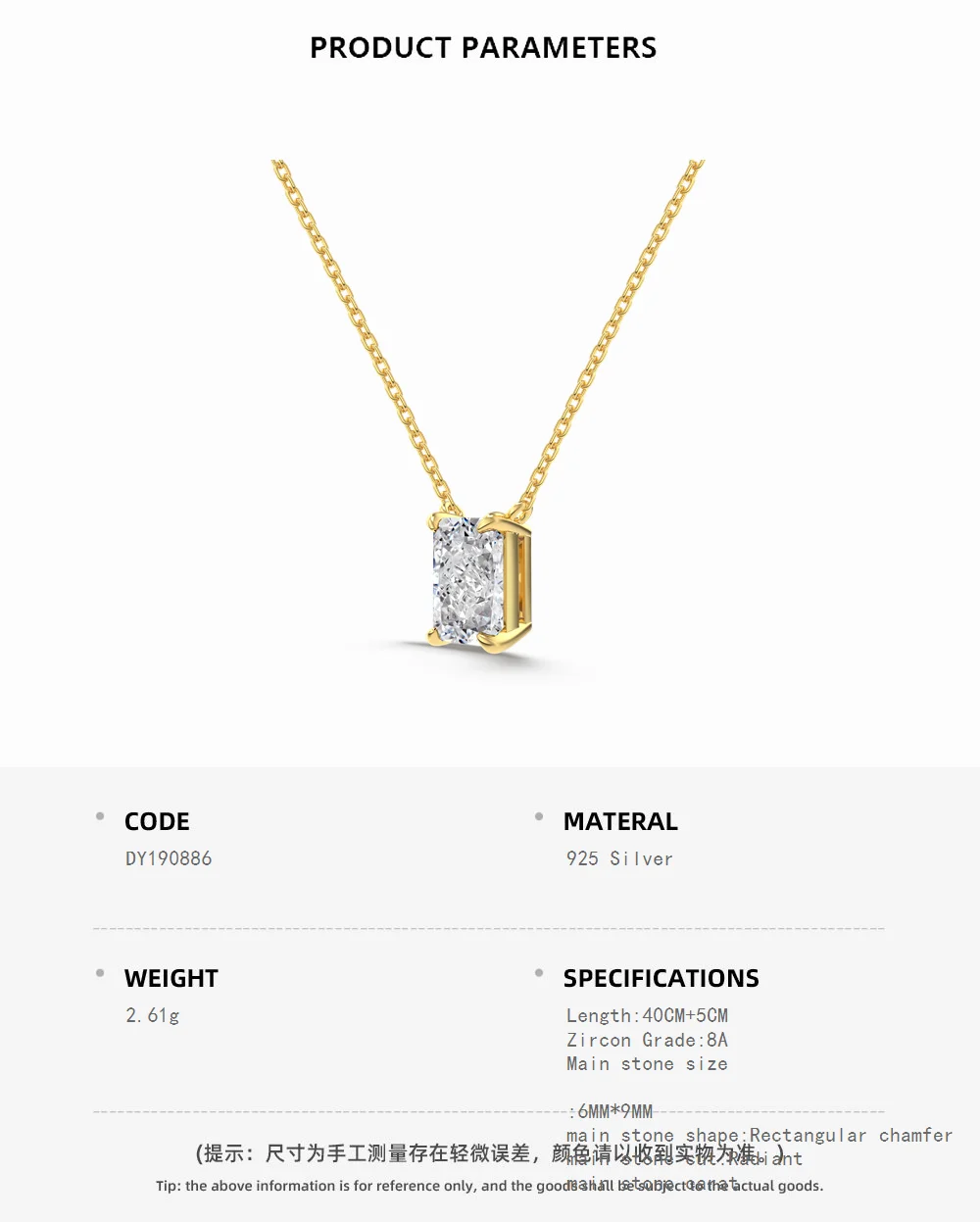 KAKODIY Matte 925 Sterling Silver Necklace 8A Cubic Zirconia Link Rectangular Pendant 18K Gold Plated Women's Necklace detail 1