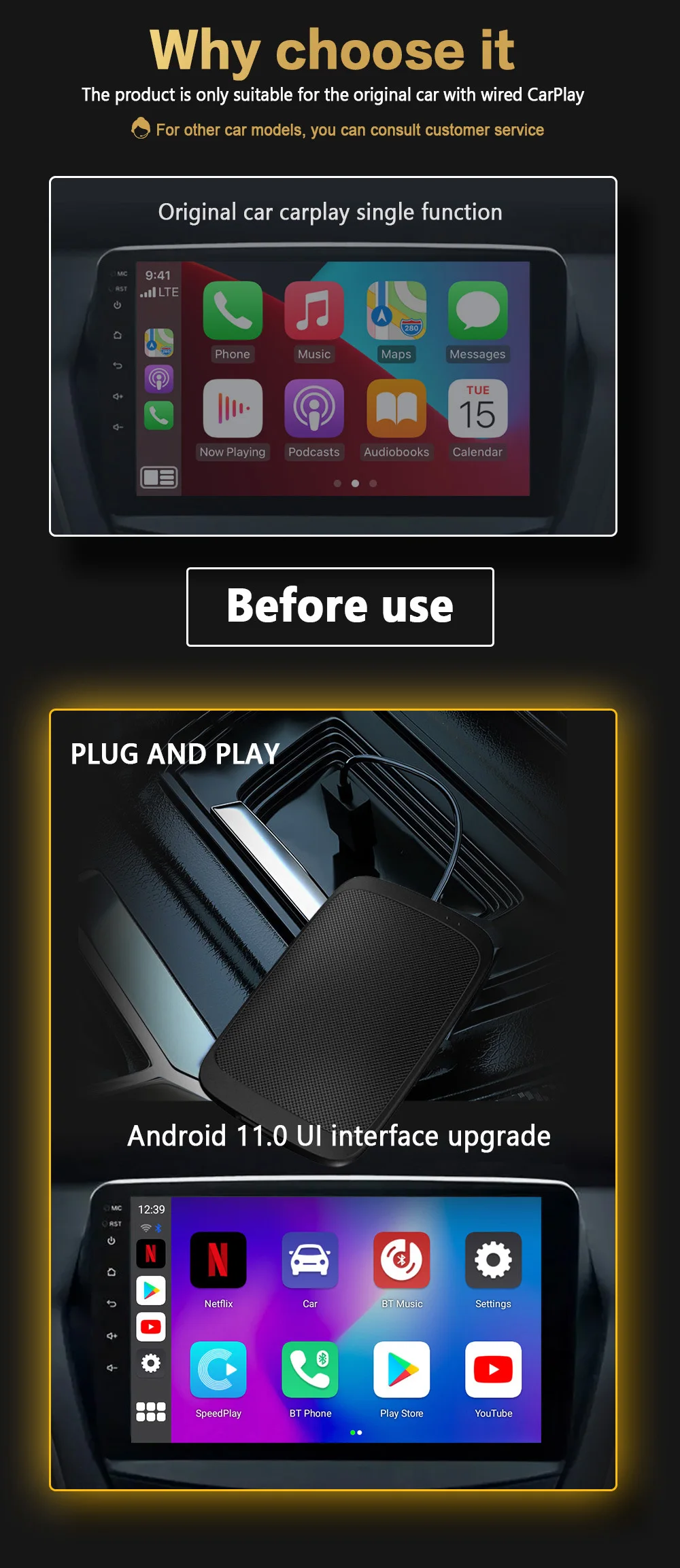 Wooboobox Youtube Netflix Android System Car Box With  Portable Wireless Android Auto Carplay Android Ai Box