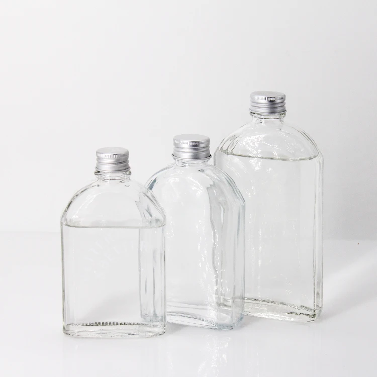 吹きガラス　リキュールボトル クリアフラットフラスコリキュールボトルスクエア350ml