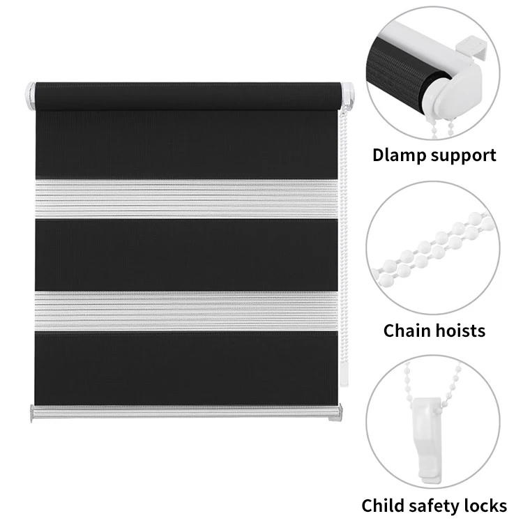 Fabric Manual Zebra Curtain Blinds Day Night Zebra Roller Shades For Windows