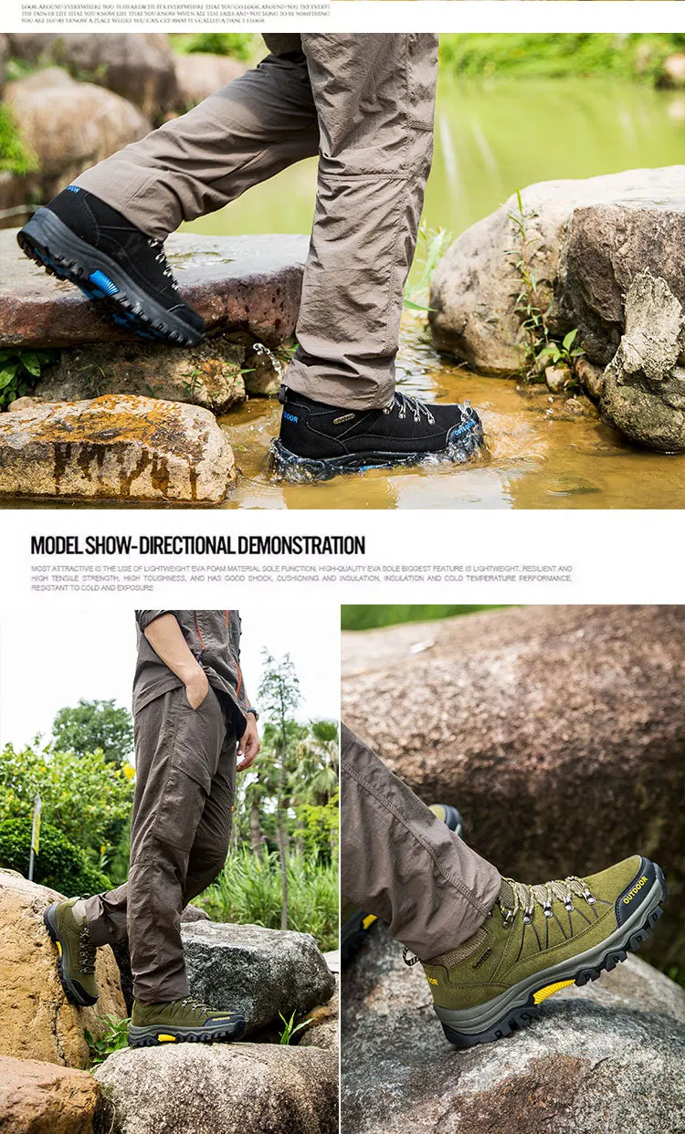 Mens Large Size Climbing Mountain Boots Outdoor Waterproof Antislip