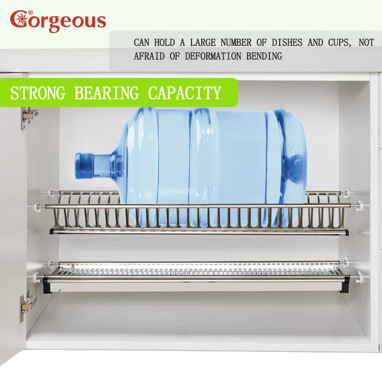 2 Layer Over the Sink Kitchen Organizer Roll up Built in Holders Cabinet Drainer Plates Dish Drying Rack Stainless Steel MIRROR