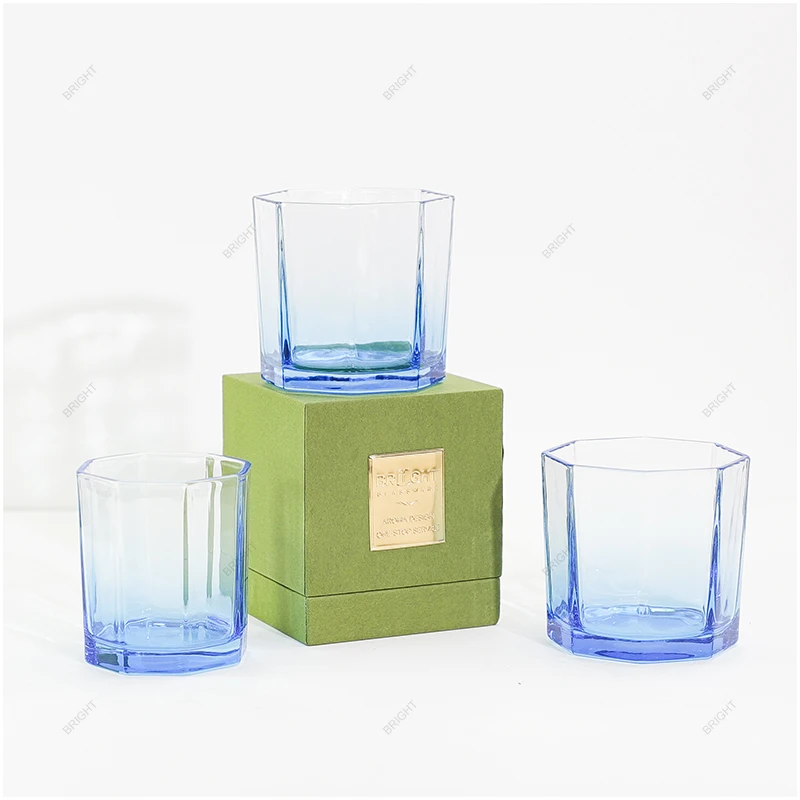 Popular Free Sample Empty Candle Container 160ml 220ml 500ml Monden Luxury Octagonal Amber Candle Jar for Home Dec