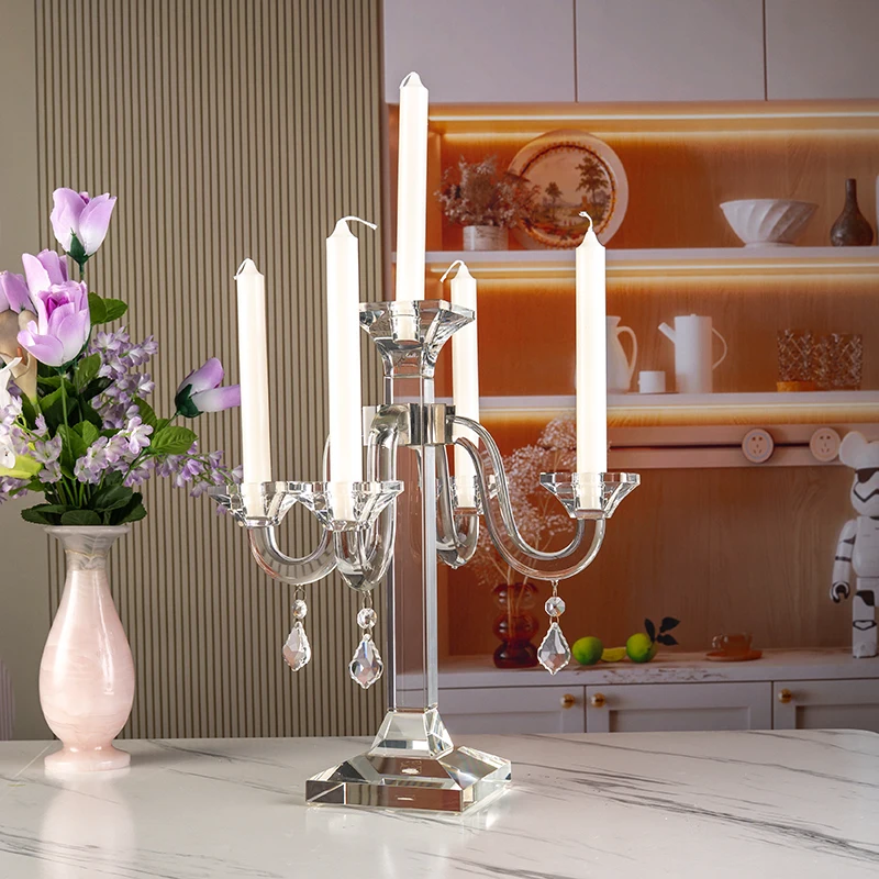 Five Arm Glass Desktop Decoration Wedding Home Crystal Candlestick