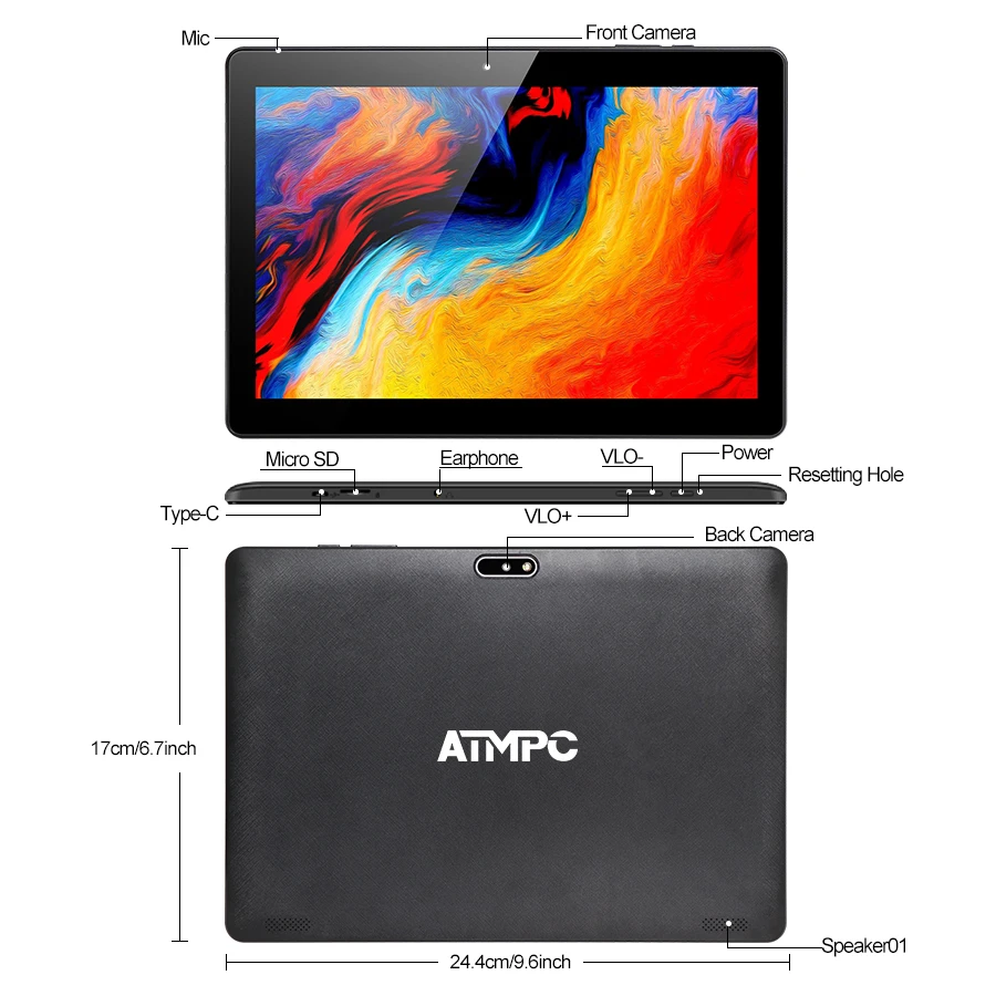 Fast Shipment ATMPC 10.1 Inch Android 13 Tablet - 3GB+3GB RAM