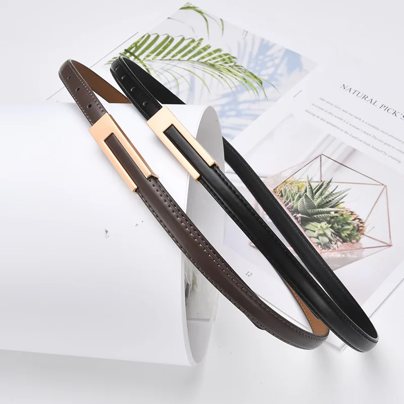 Leather Skinny Women Double Loop Belt Thin Waist Belts For Dress Decoration