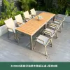 240x80 champagne plastic wood panel long table + 8 tucker chairs