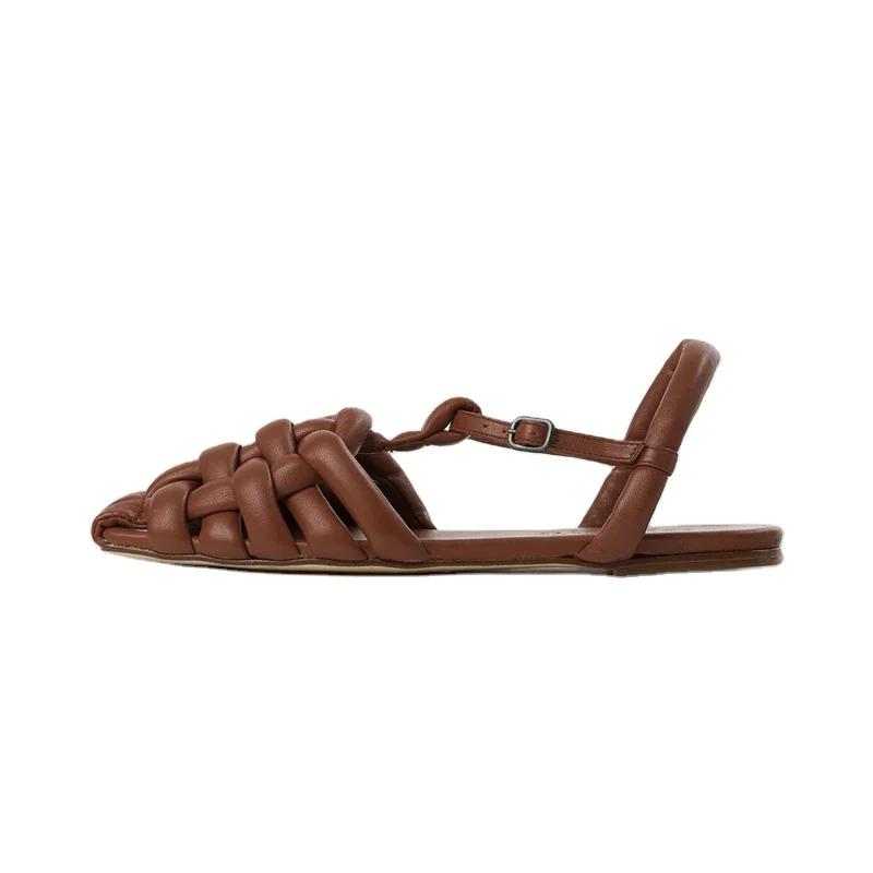 2022 Latest Soft Lambskin square Toe Outdoor Ladies New Fashionable Buckle Strap Sandals