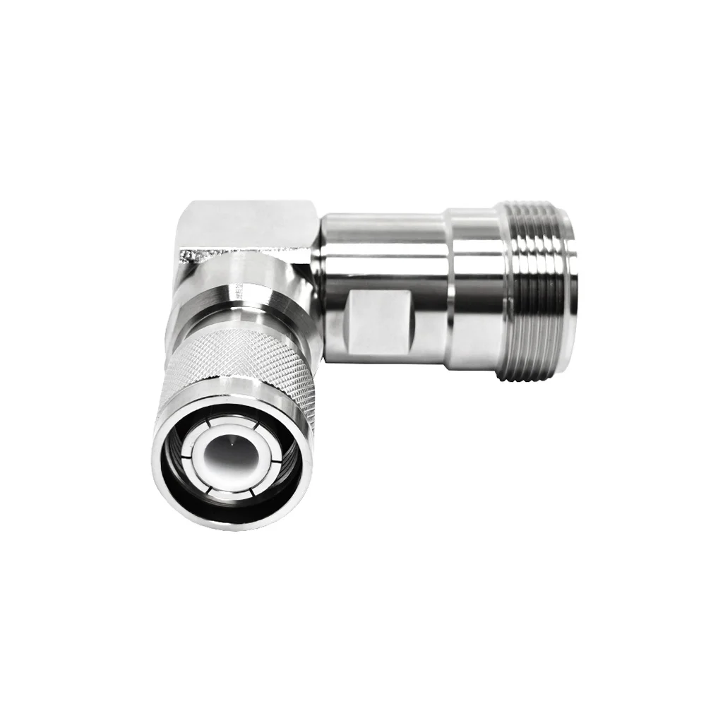 Rechtwinkliger (RA) HF-Koaxialadapter: LC-Buchse (weiblich) „Hembra“ auf N-Stecker (männlich) „Macho“, 90-Grad-Winkel, rechtwinkliger Adaptersteckverbinder