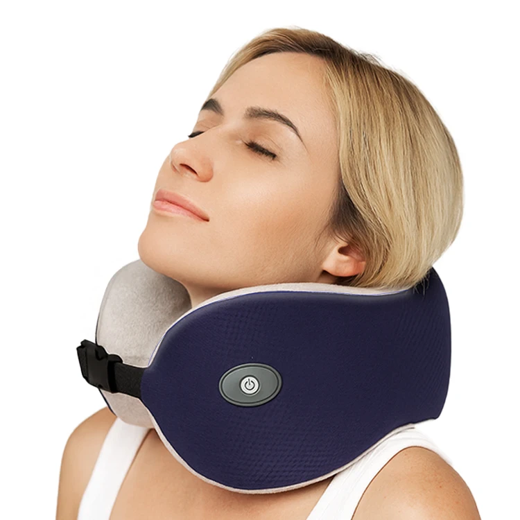 Black Solid Color OEM Wholesale Travel Neck Pillow Massager Portable U-shaped Memory Foam Kneading USB Chargeable Massage Pillow