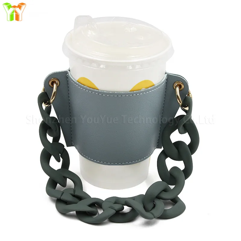 Personalized Coffee Cup Holder With Sleeve and Chain Strap