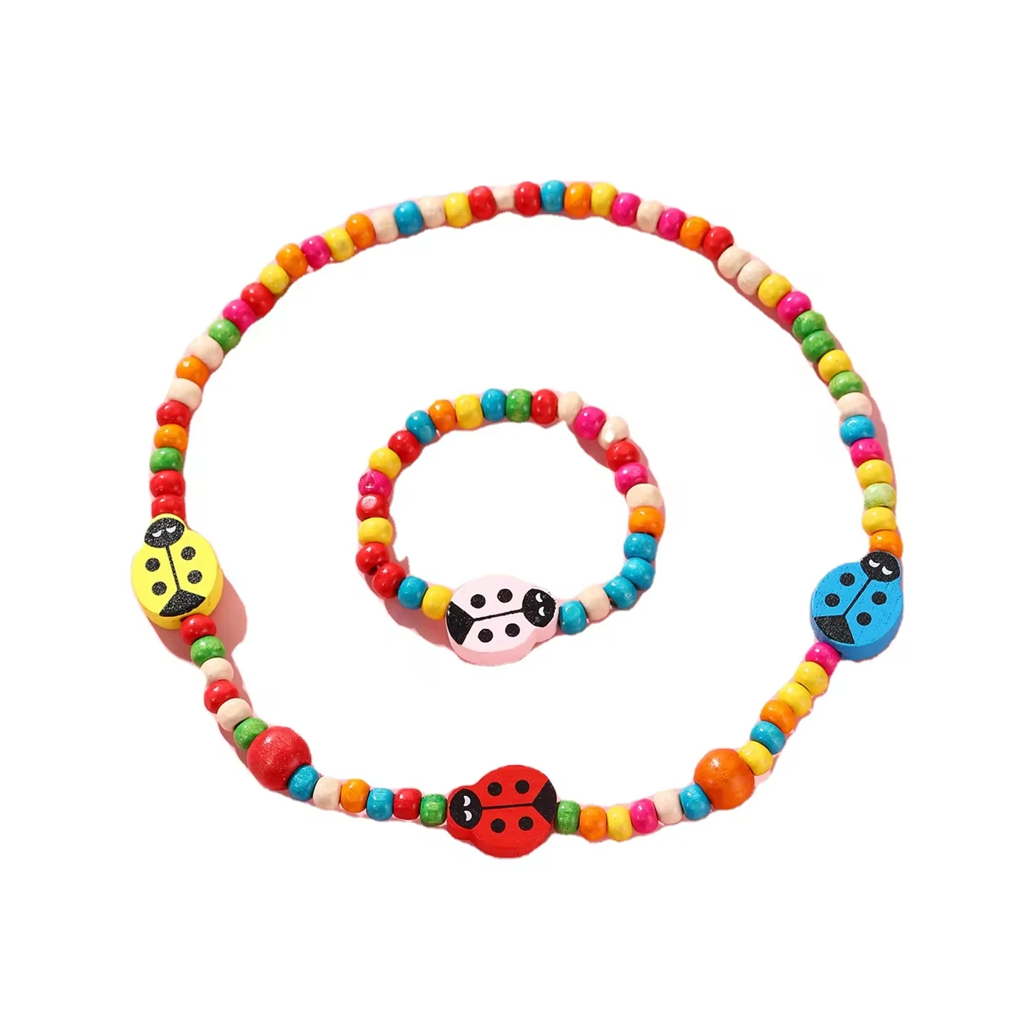 Ladybug Kids Jewelry Set Lovely New Fashion Acrylic Pendant Necklace and Bracelet Set for Girls