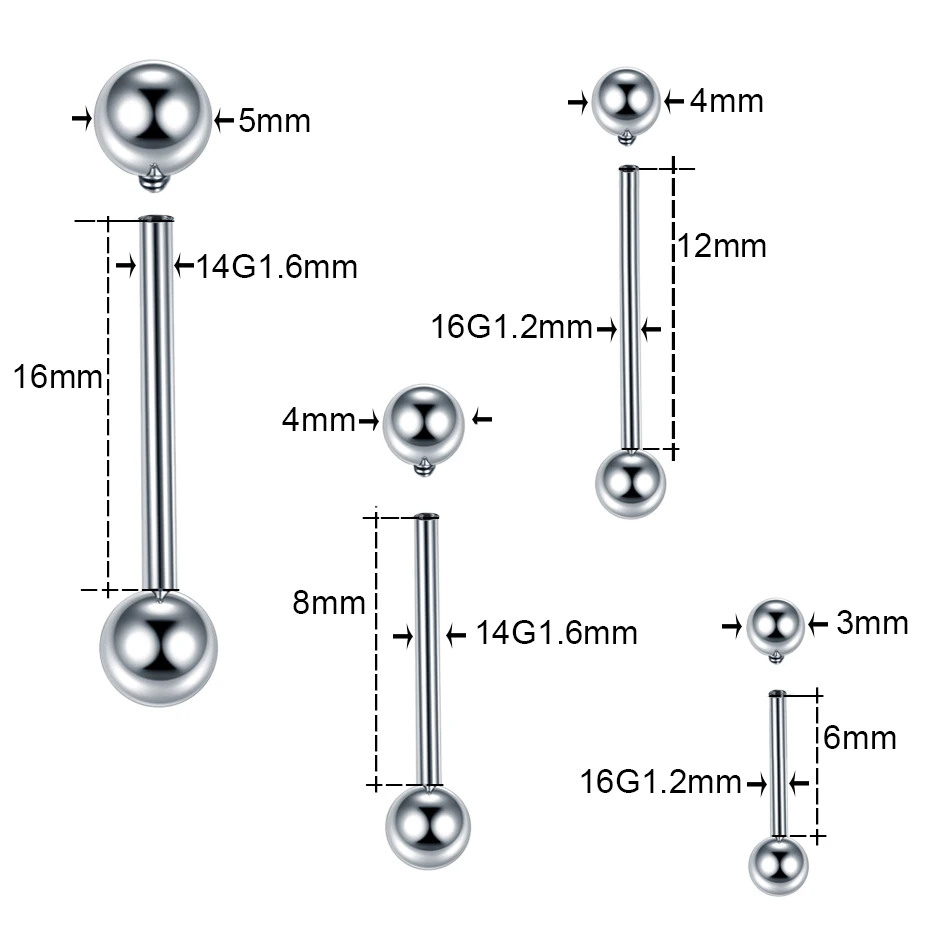 Titanium Tongue Barbell Piercings Nipple Stud Bars 14g16g Internally