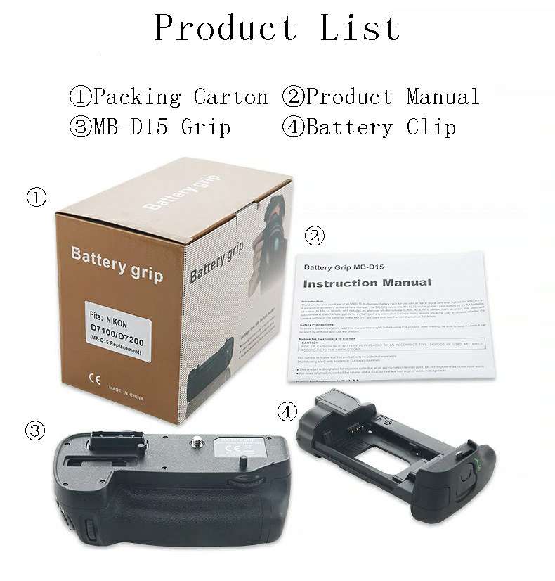 MB-D15 Vertical Battery Grip Pack for Nikon D7100 D7200 Camera factory