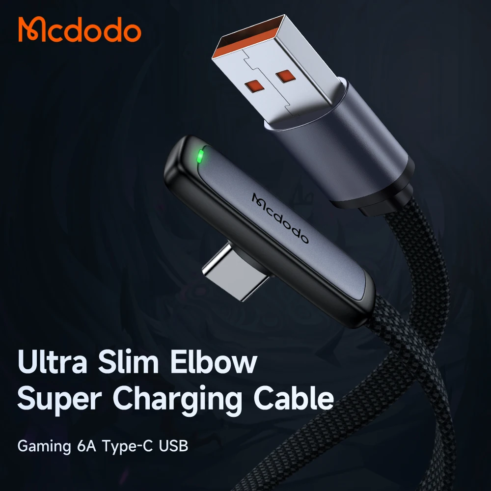 Mcdodo Wholesale Usb Cable 90 Degree Gaming Charging Cable 100W  6A Flat Usb Type-C Charger Usb Data Cable